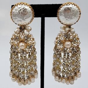 Vintage Miriam Haskell Earrings Extravagant Chandelier Filigree & Faux Pearls